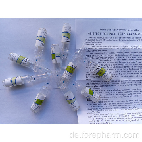 Tetanus -Antitoxin -Injektion 1500iu/0,75 ml für Menschen